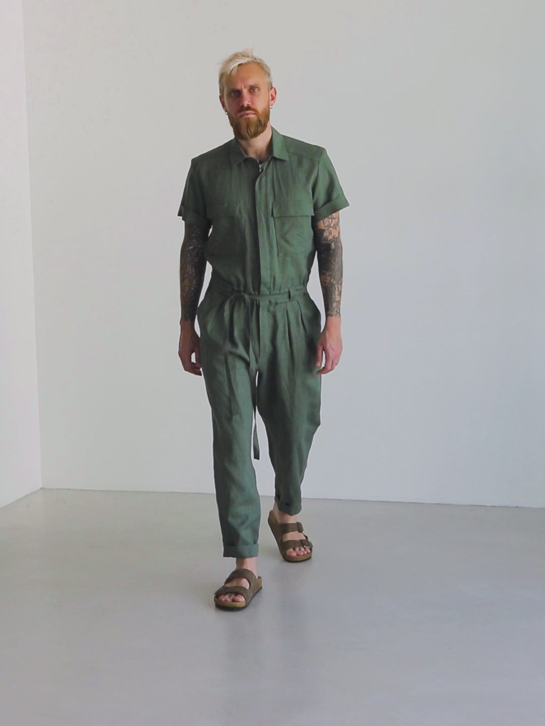 Mens Linen Jumpsuit SANDAL in Green