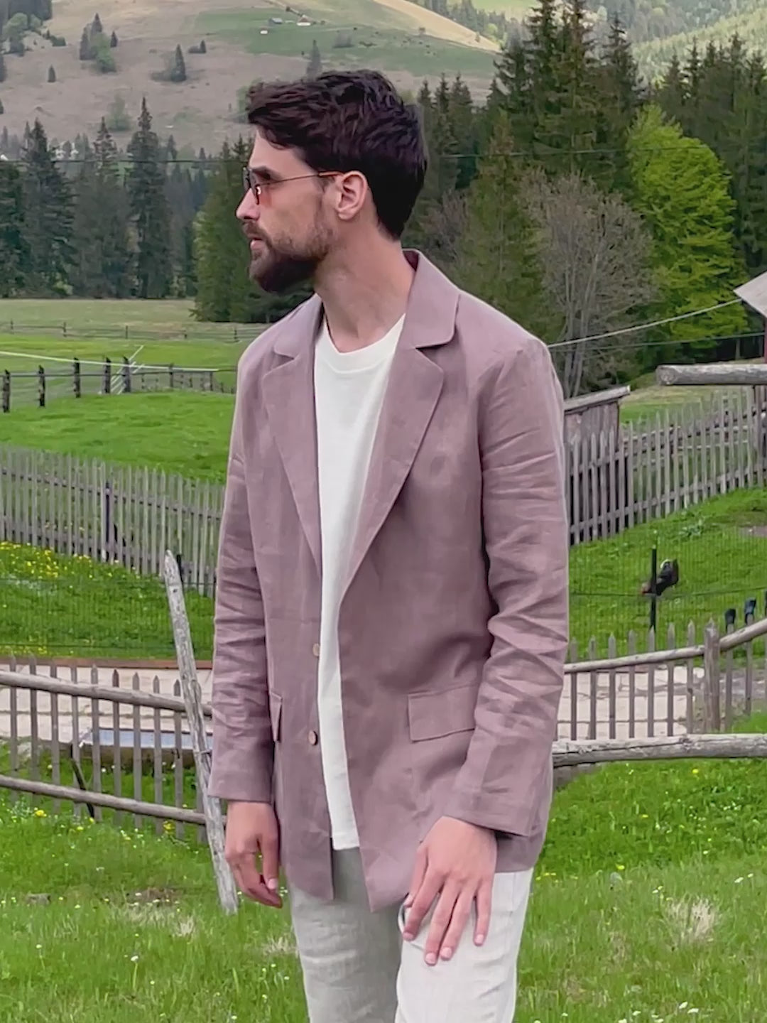 Men's Linen Jacket LARCH in Latte