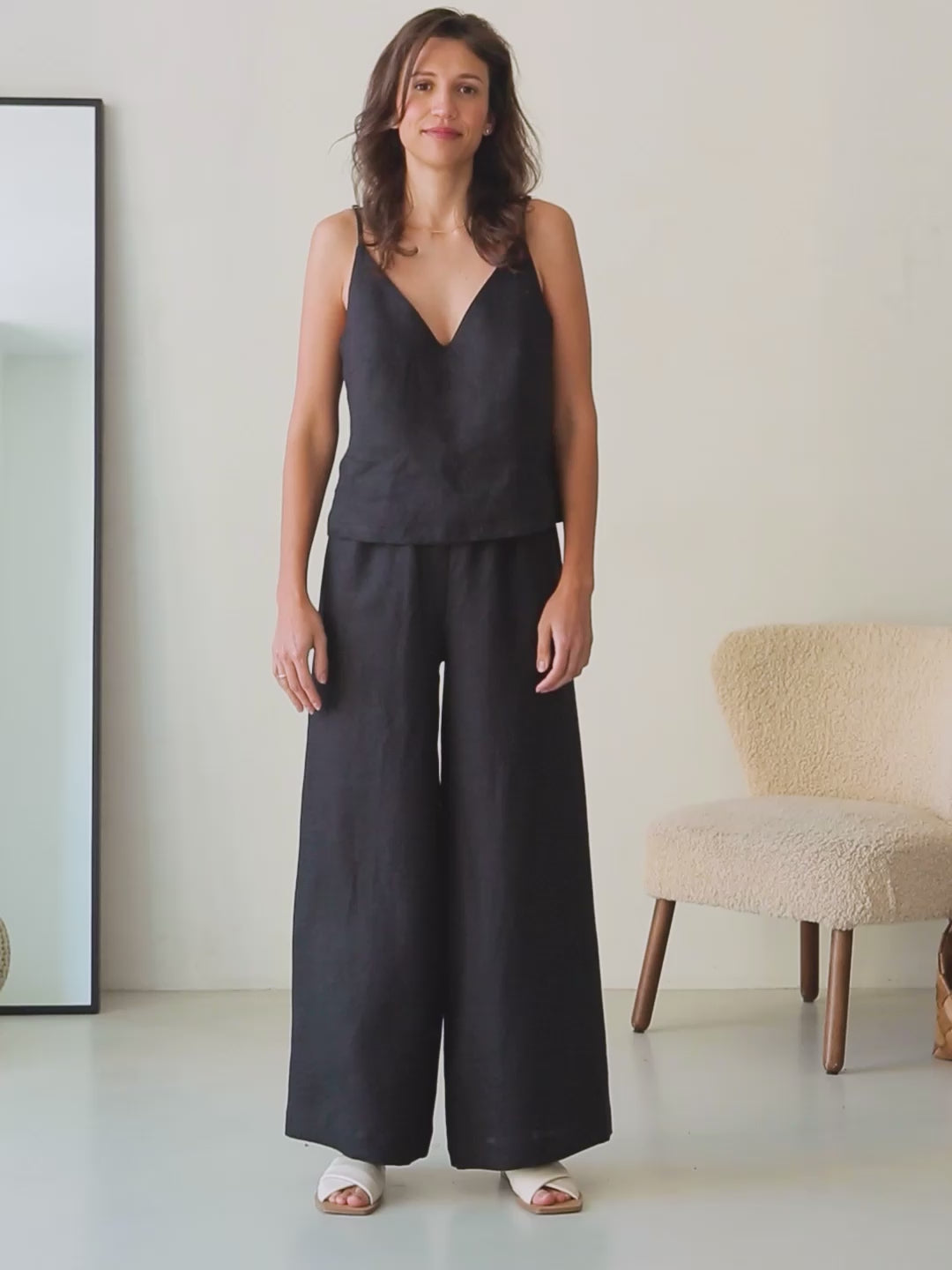 Wide-Leg Linen Pants ACAI in Black