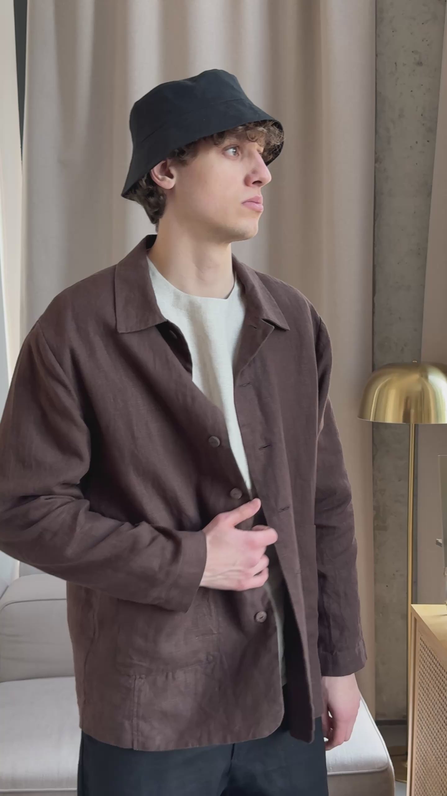 Men's Linen Jacket CHERRY in Brown