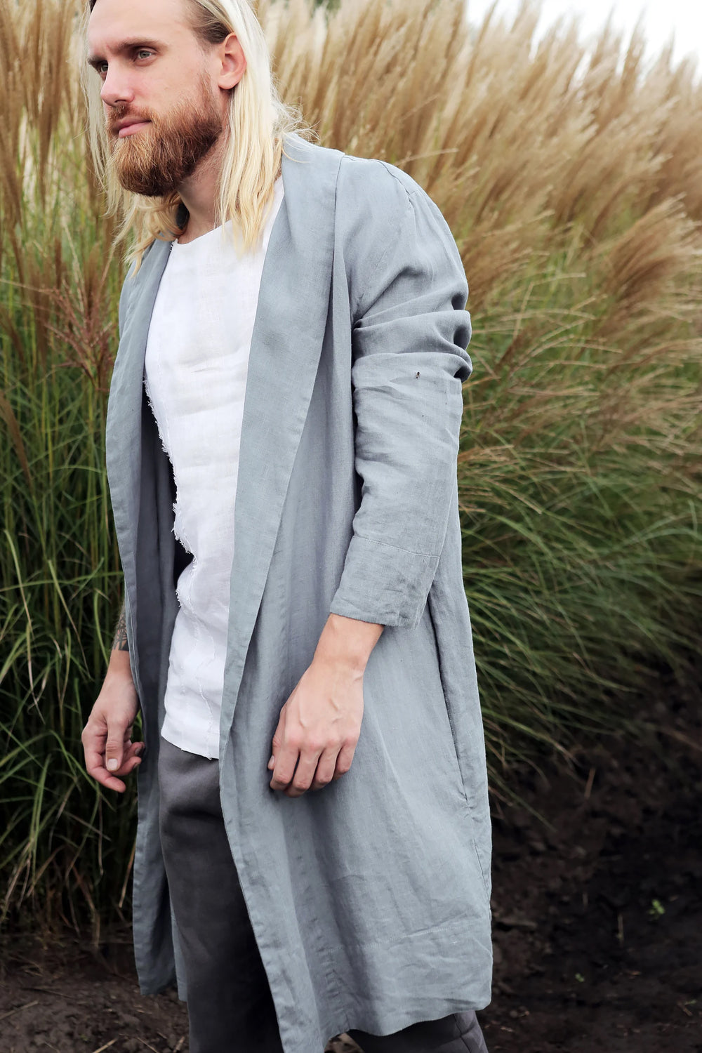 Men’s linen robe JUNIPER in Light grey