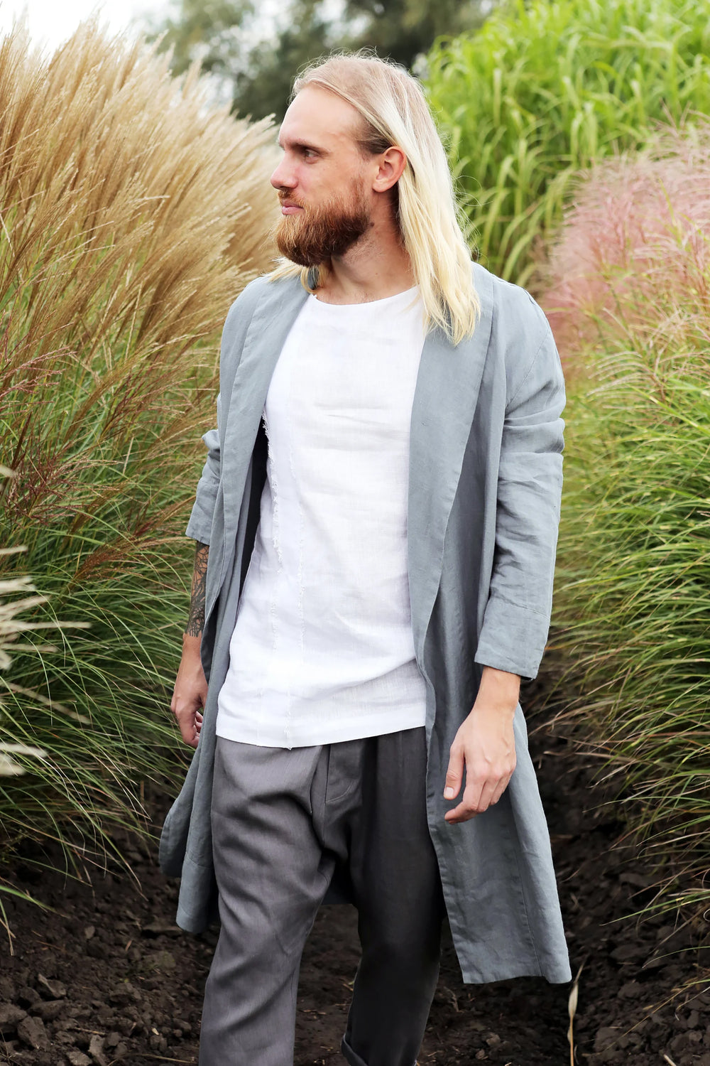 Men’s linen robe JUNIPER in Light grey