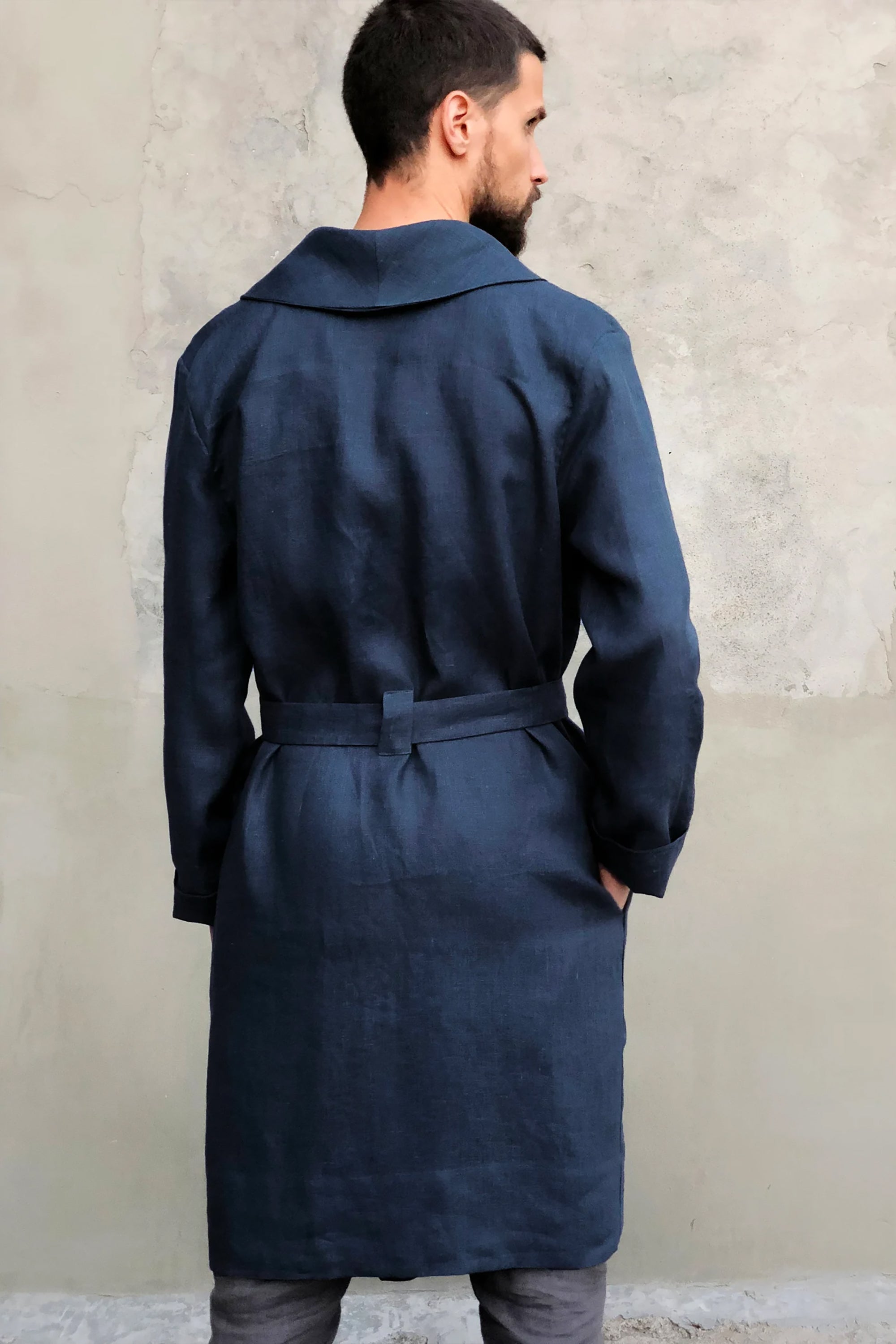 Men’s linen robe JUNIPER in Dark blue