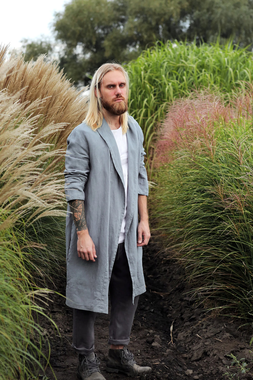 Men’s linen robe JUNIPER in Light grey