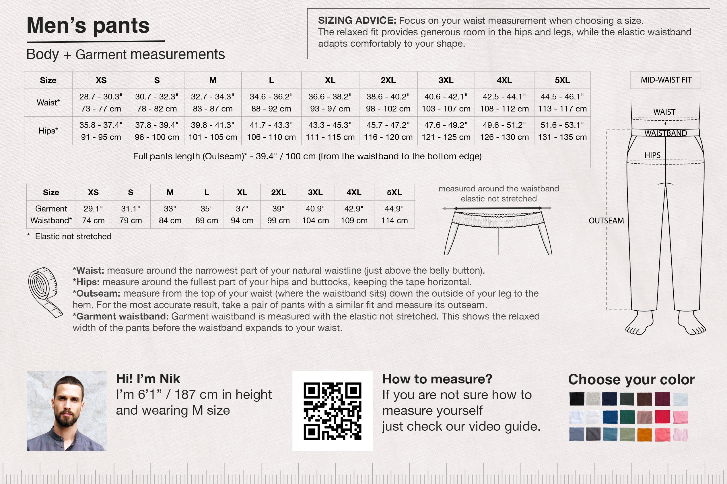 Men’s Pleated Linen Pants with Elastic Cuffs OLMO in Beige