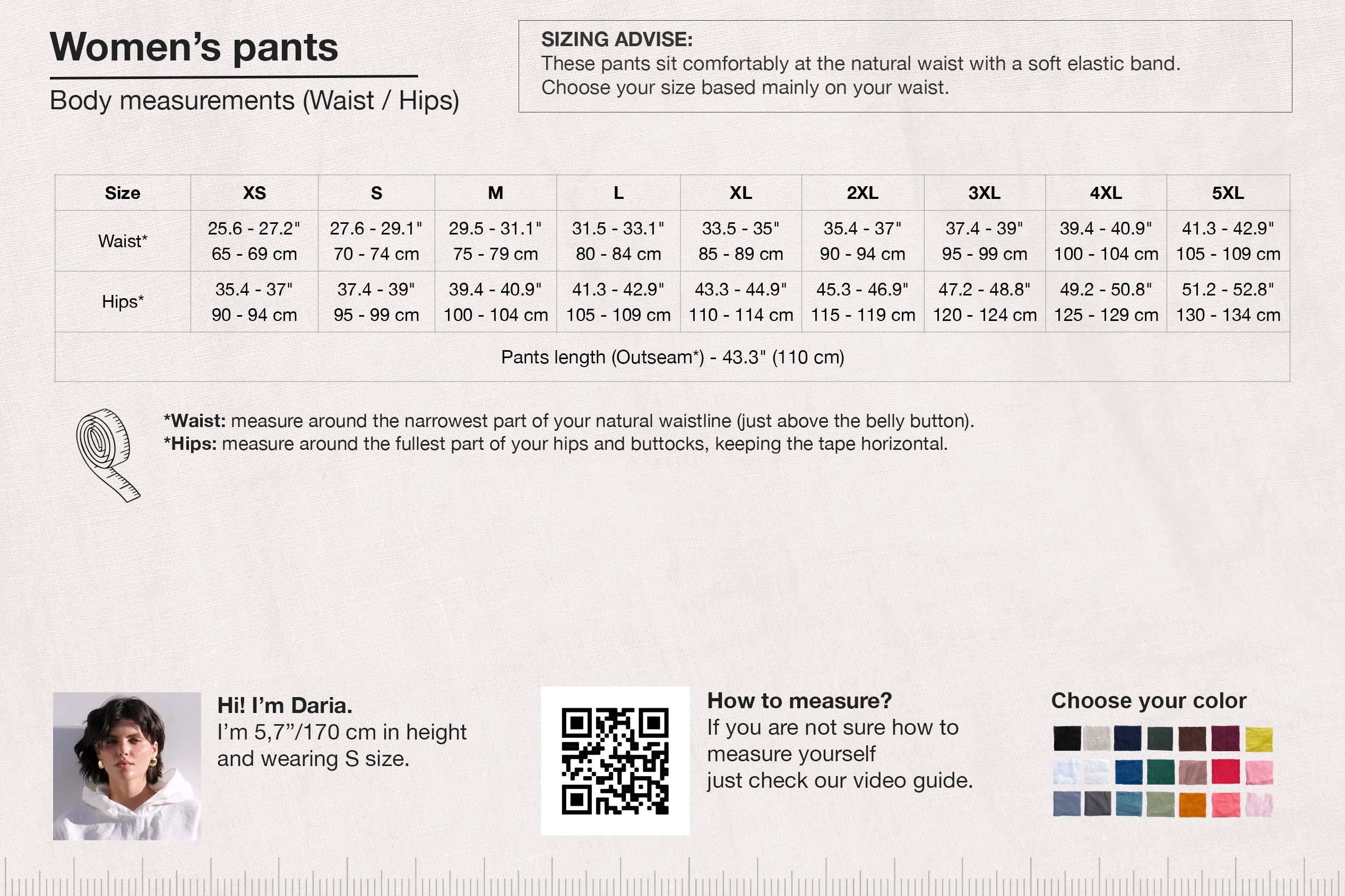 Women’s Linen Pants with Adjustable Cuffs PEONY in Black