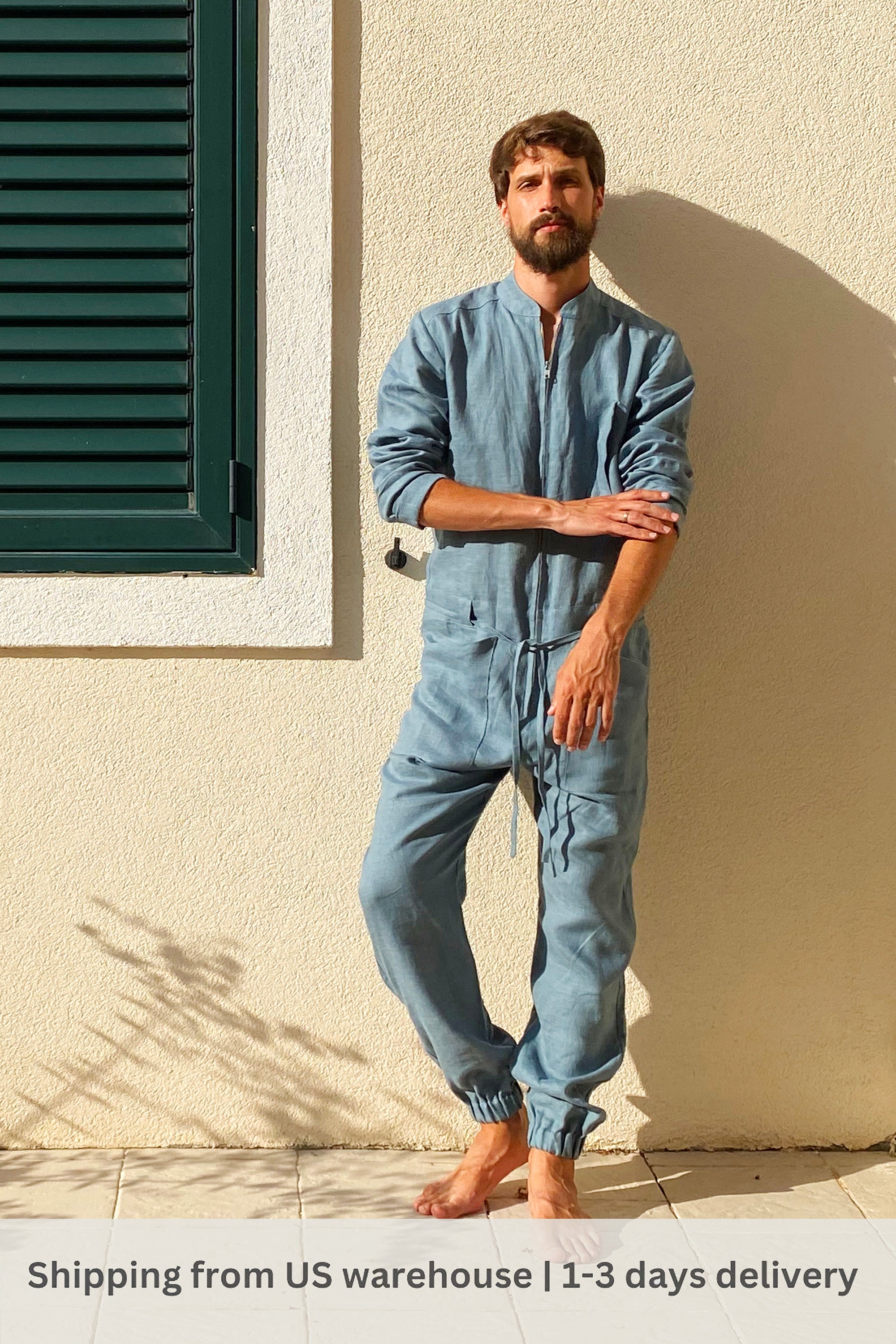 Mens Linen Jumpsuit PALO SANTO - US WAREHOUSE