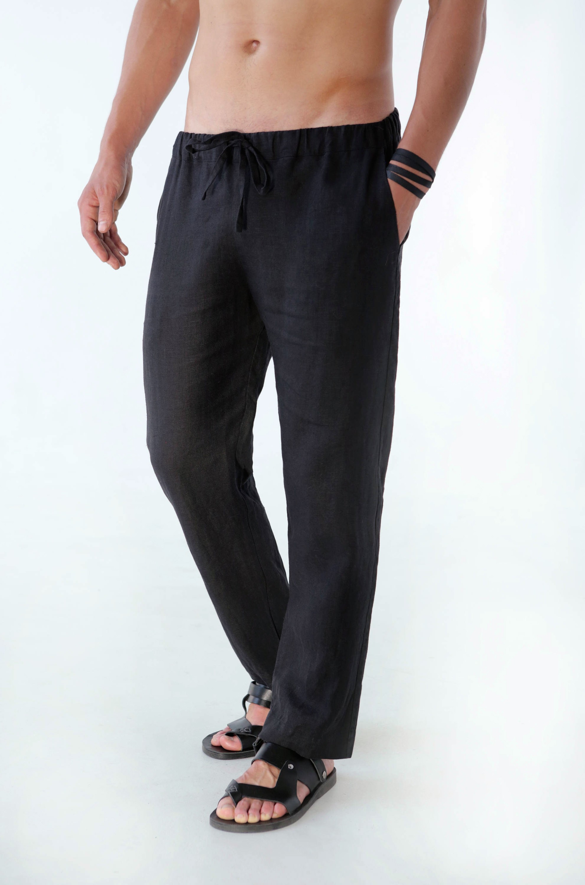Men s Linen Pants Black Ficus Linen Clothing