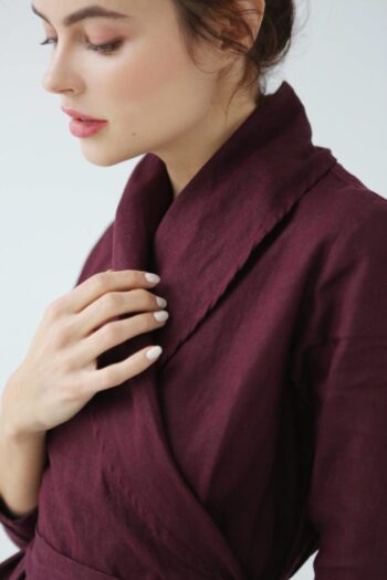women's linen bathrobe, burgundy bathrobe
