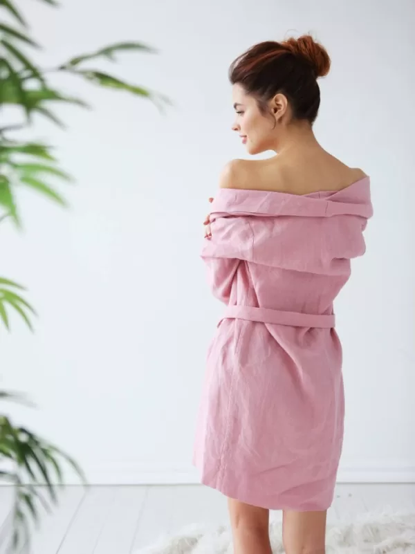women's linen bathrobe, pink bathrobe