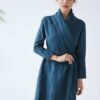 women's linen bathrobe, blue bathrobe
