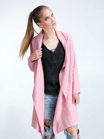 pink cardigan linen robe