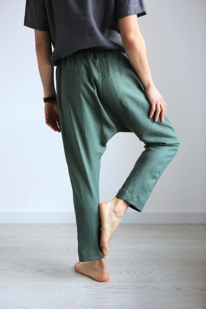 Men’s baggy linen pants - Black Ficus Linen Clothing