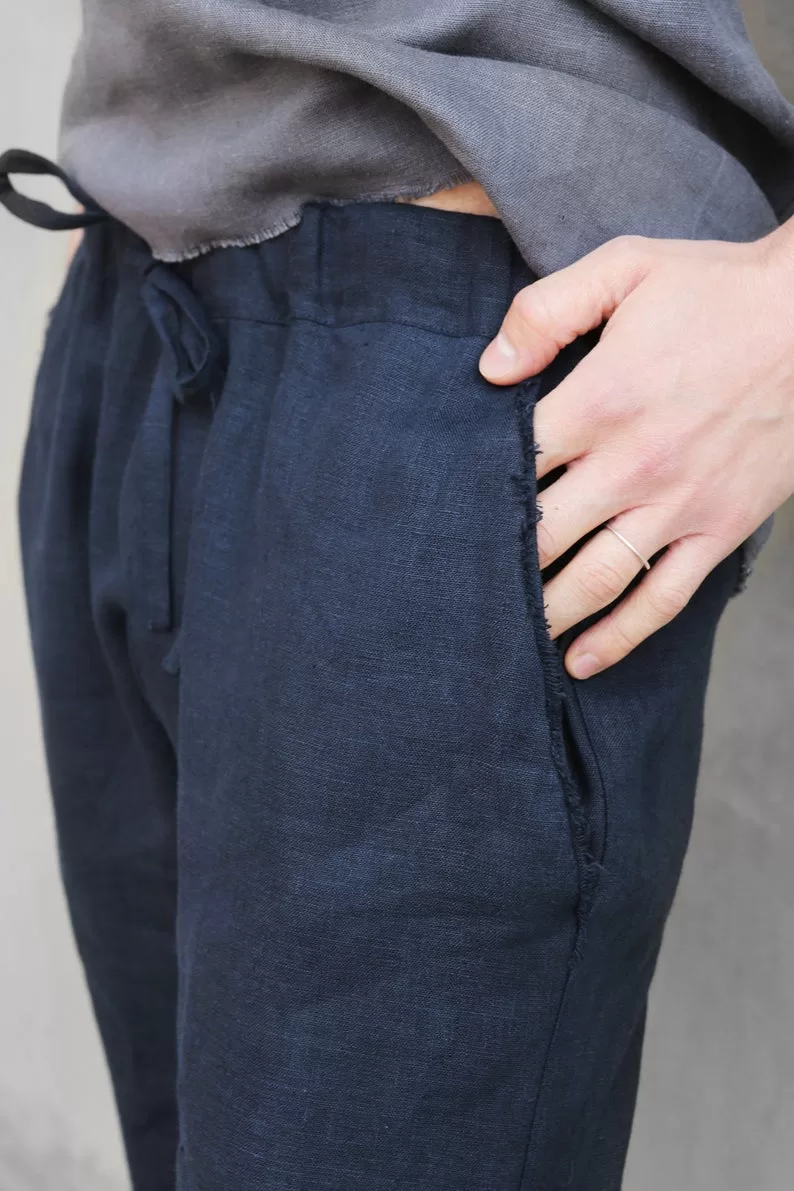 Smart Casual Men's Loose Fit Pants Elastic Waist Cotton Linen Trousers in  Black | eBay