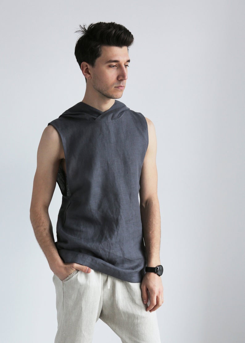 Men's Sleeveless Linen T-Shirt | Black Ficus Linen Clothing