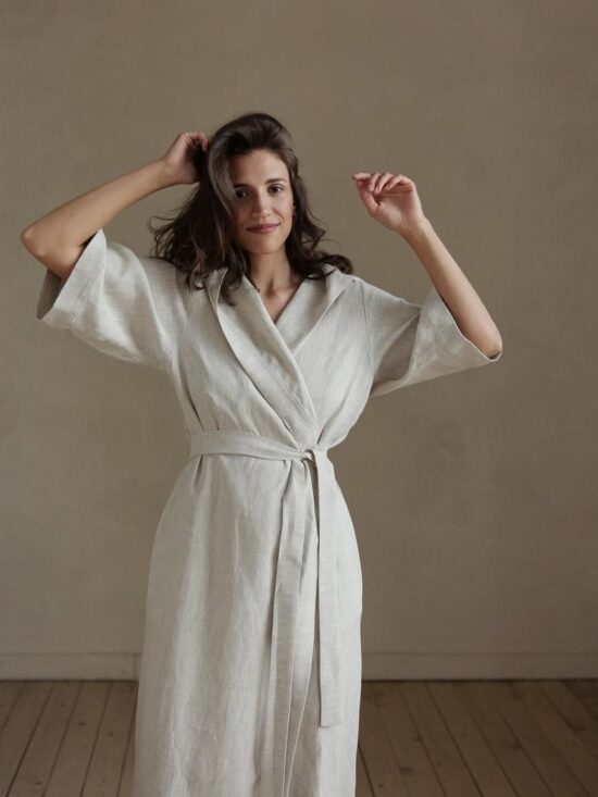 Women's linen bathrobe - Black Ficus Linen Clothing