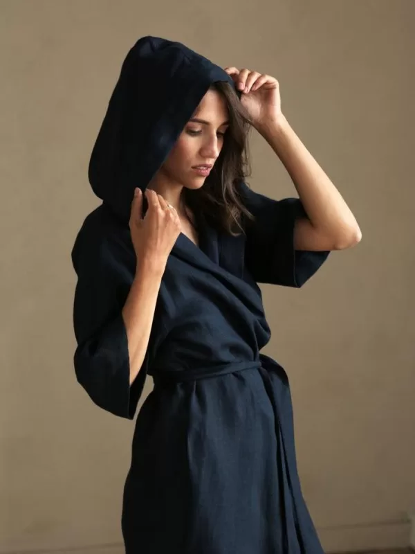 women's linen robe with a hood