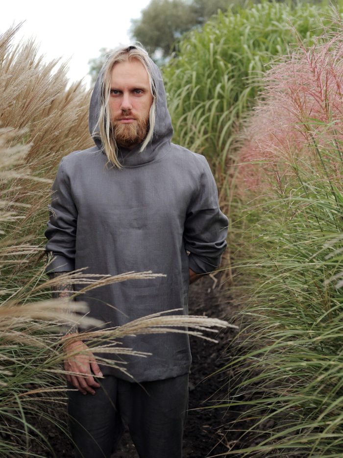 Men's Linen Hoodie | Black Ficus Linen Clothing