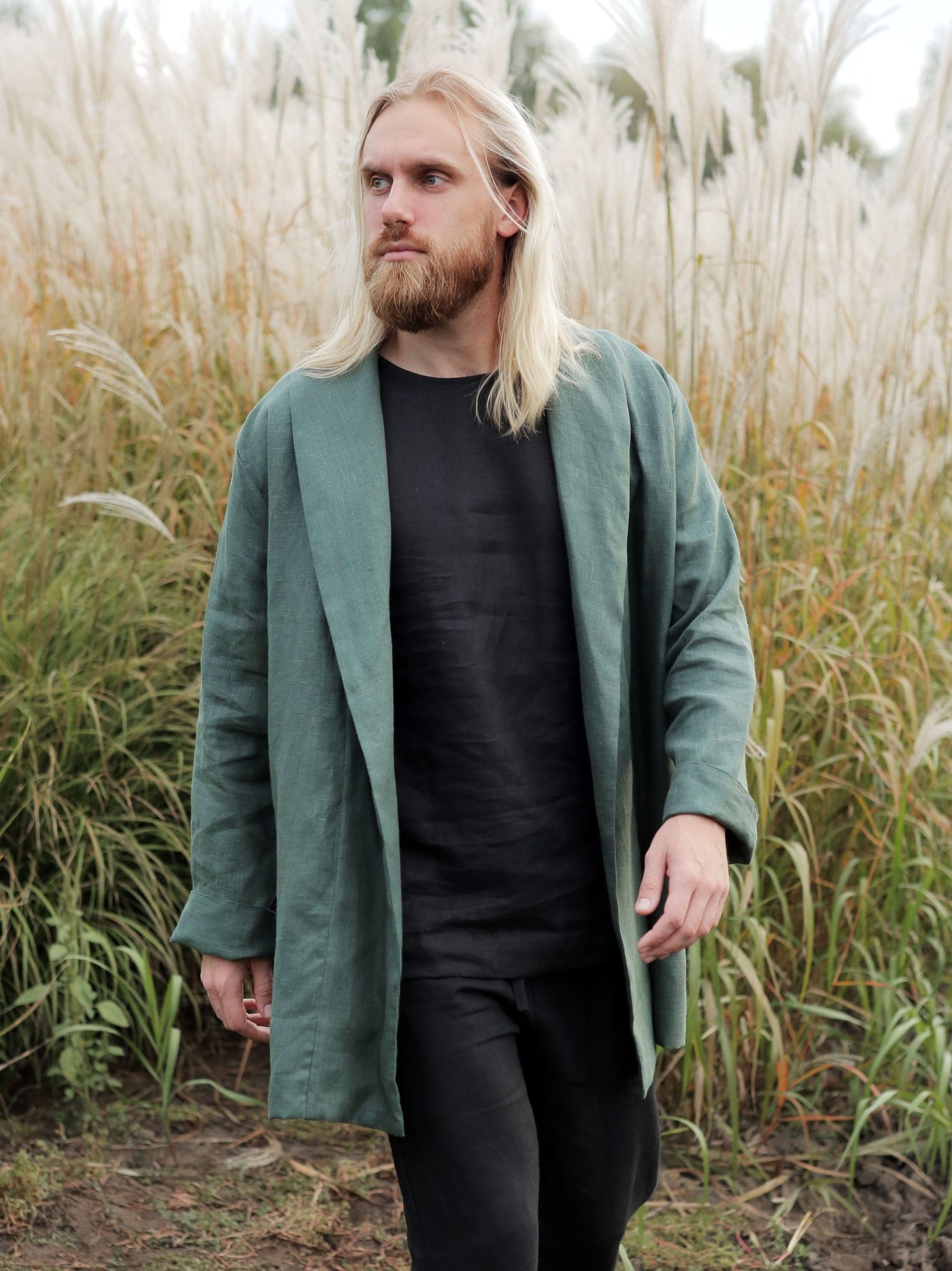 Men's Linen Cardigan - Black Ficus Linen Clothing