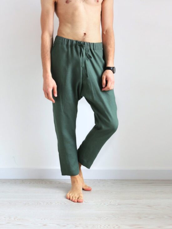Men’s baggy linen pants - Black Ficus Linen Clothing