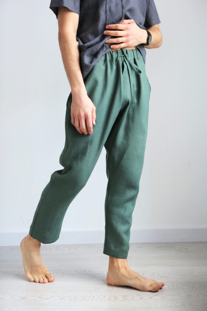 Men's baggy linen pants - Black Ficus Linen Clothing