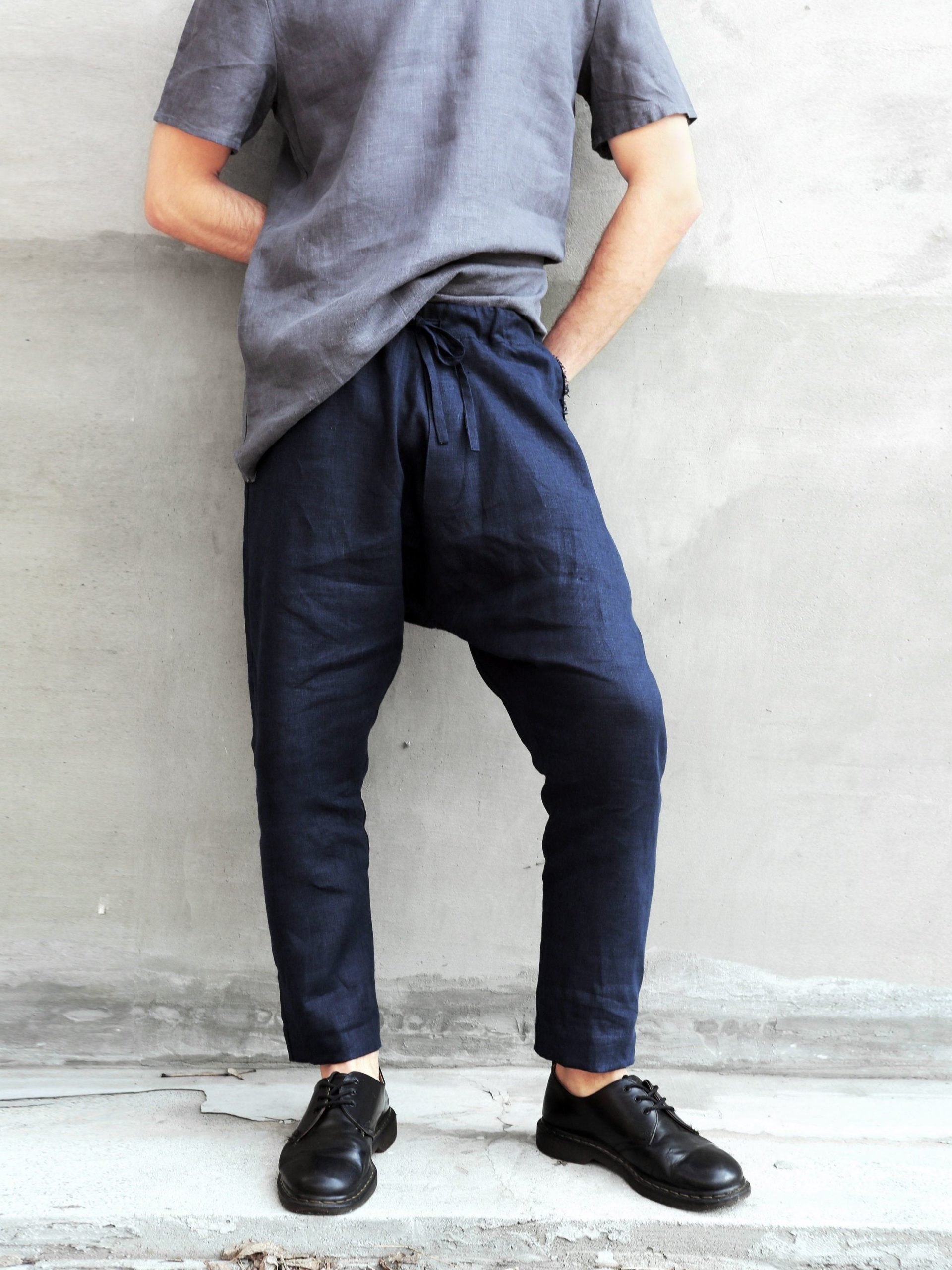 Men’s baggy linen pants - Black Ficus Linen Clothing