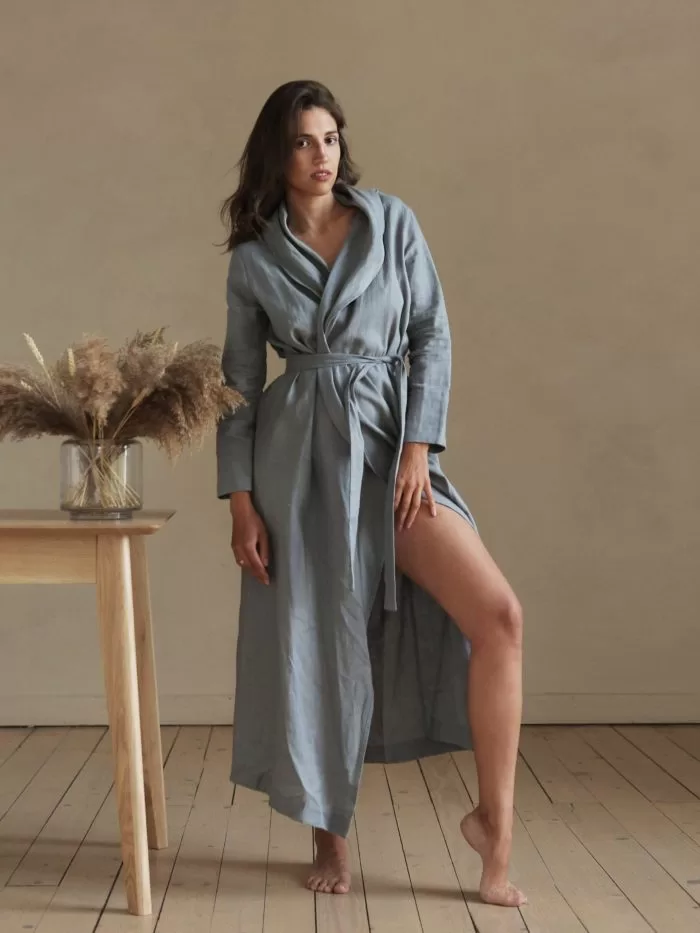 Men's linen bathrobe - Black Ficus Linen Clothing