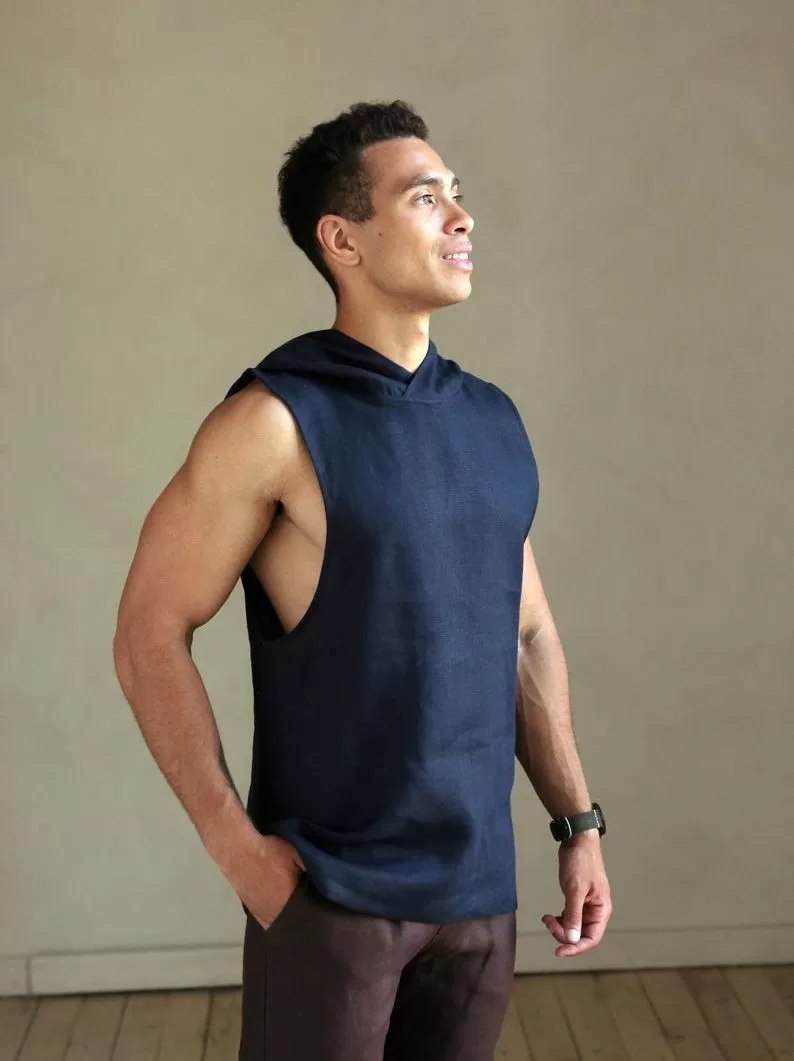 Men's Sleeveless T-Shirt - Black Linen Clothing