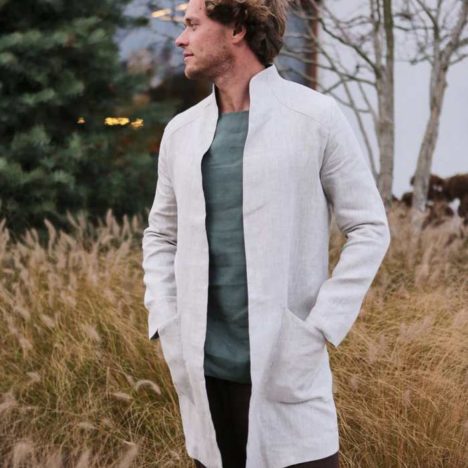 Men’s Linen Trench Coat - Black Ficus Linen Clothing