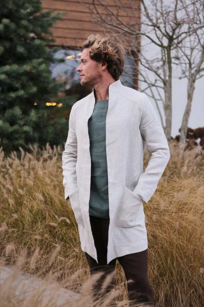 Men’s Linen Trench Coat - Black Ficus Linen Clothing