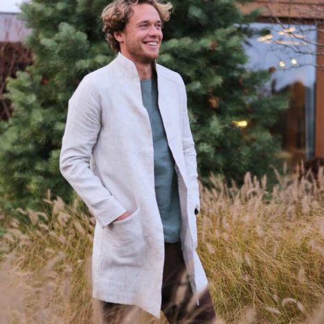 Men’s Linen Trench Coat - Black Ficus Linen Clothing