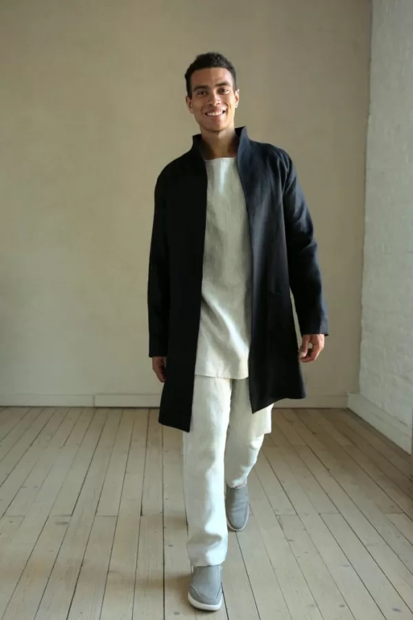 READY TO SHIP Men's Linen Trench - Black Ficus Linen Clothing