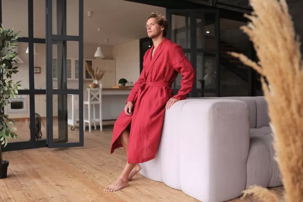 Men's linen bathrobe - Black Ficus Linen Clothing