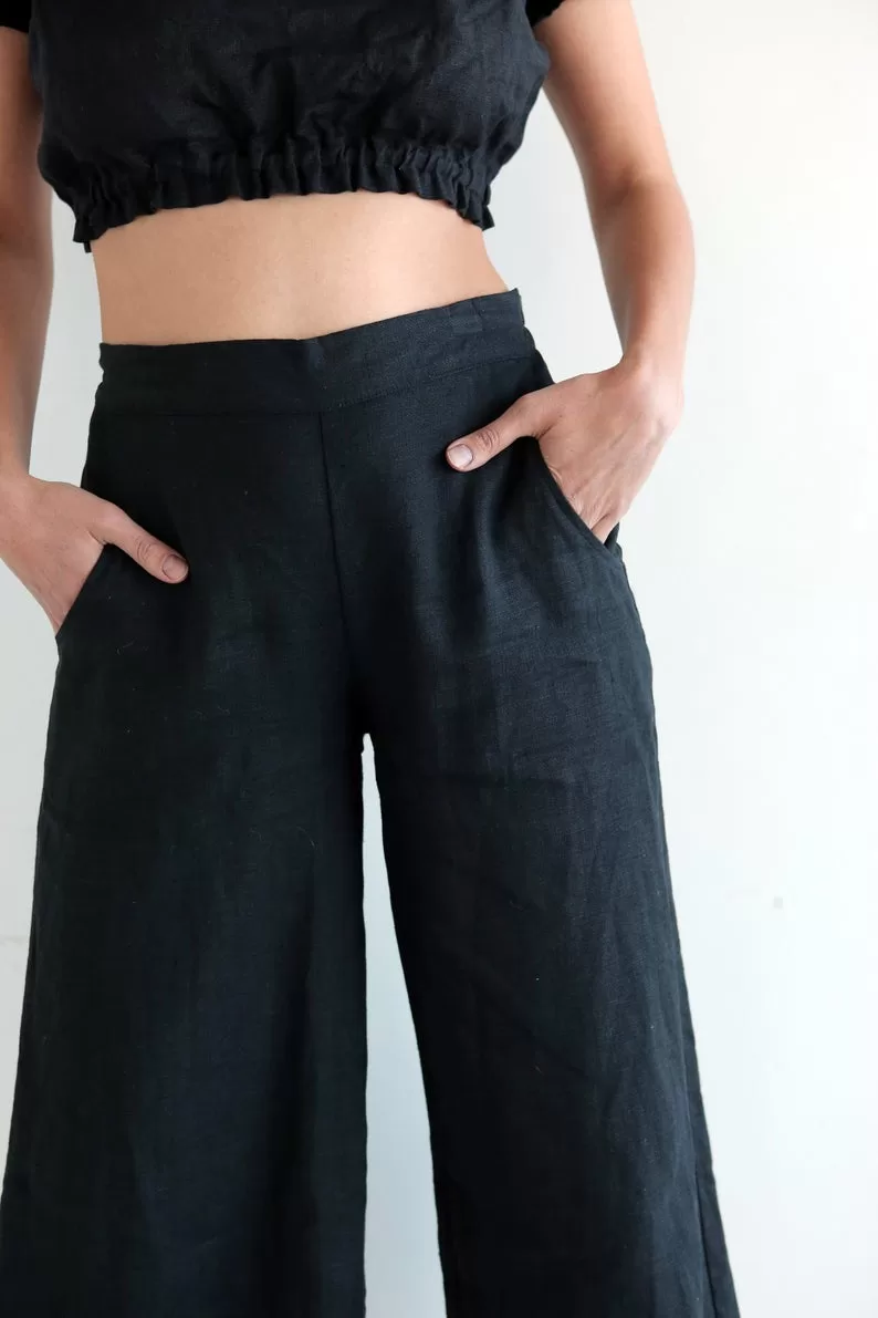 Pants - Black Ficus Linen Clothing