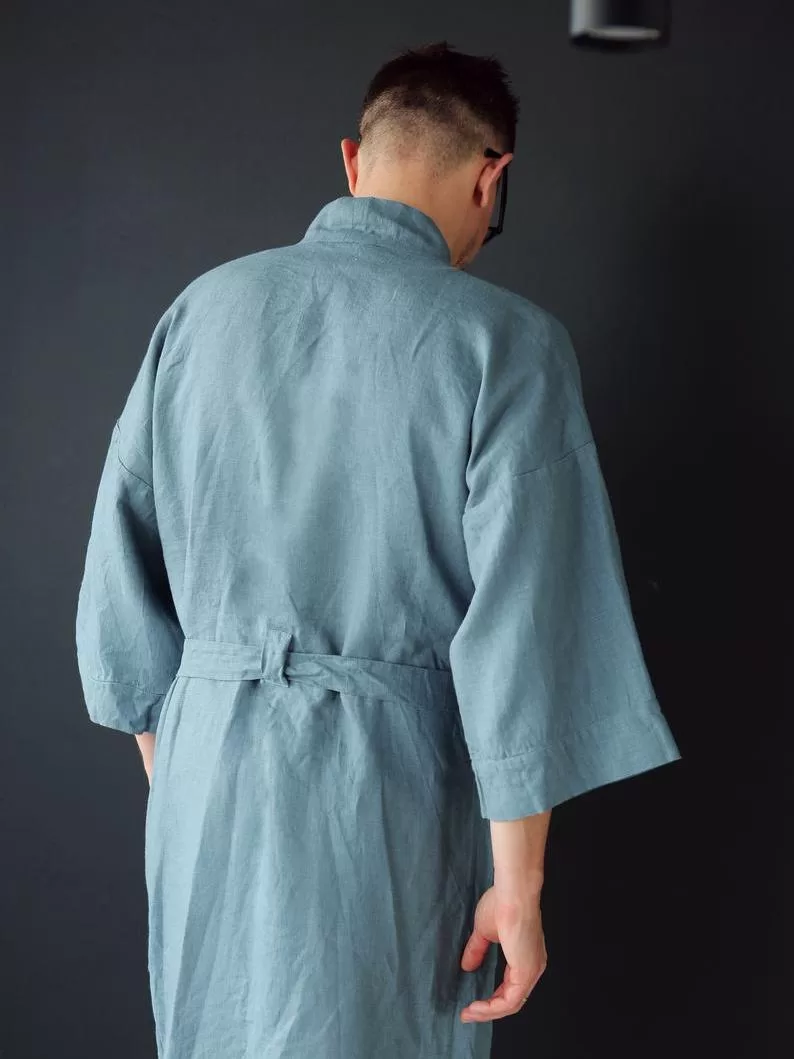 Mens Linen Kimono Jacket - Black Ficus Linen Clothing