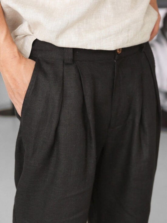 Men's linen pants. Handmade linen clothes l Black Ficus