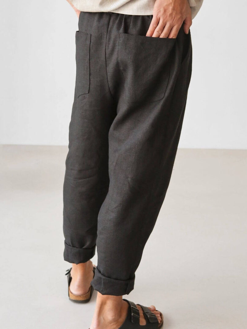 Loose Pleated Pants - Black Ficus Linen Clothing