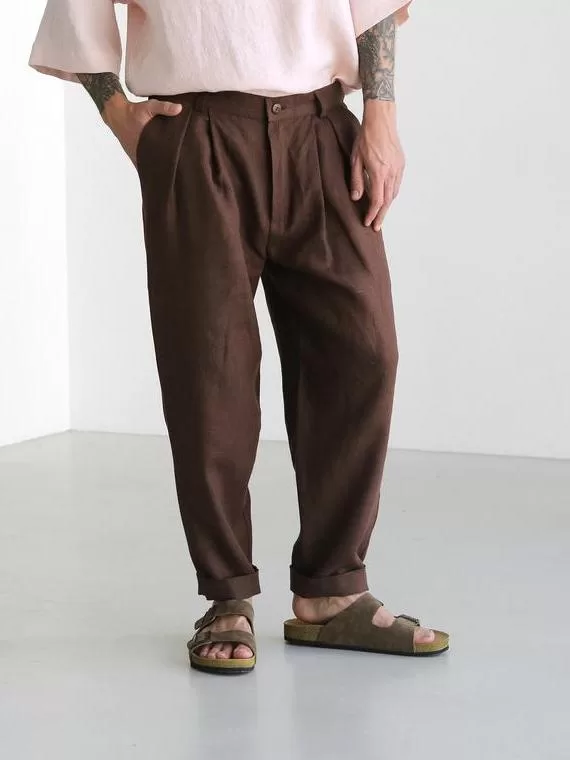 brown pleats pants