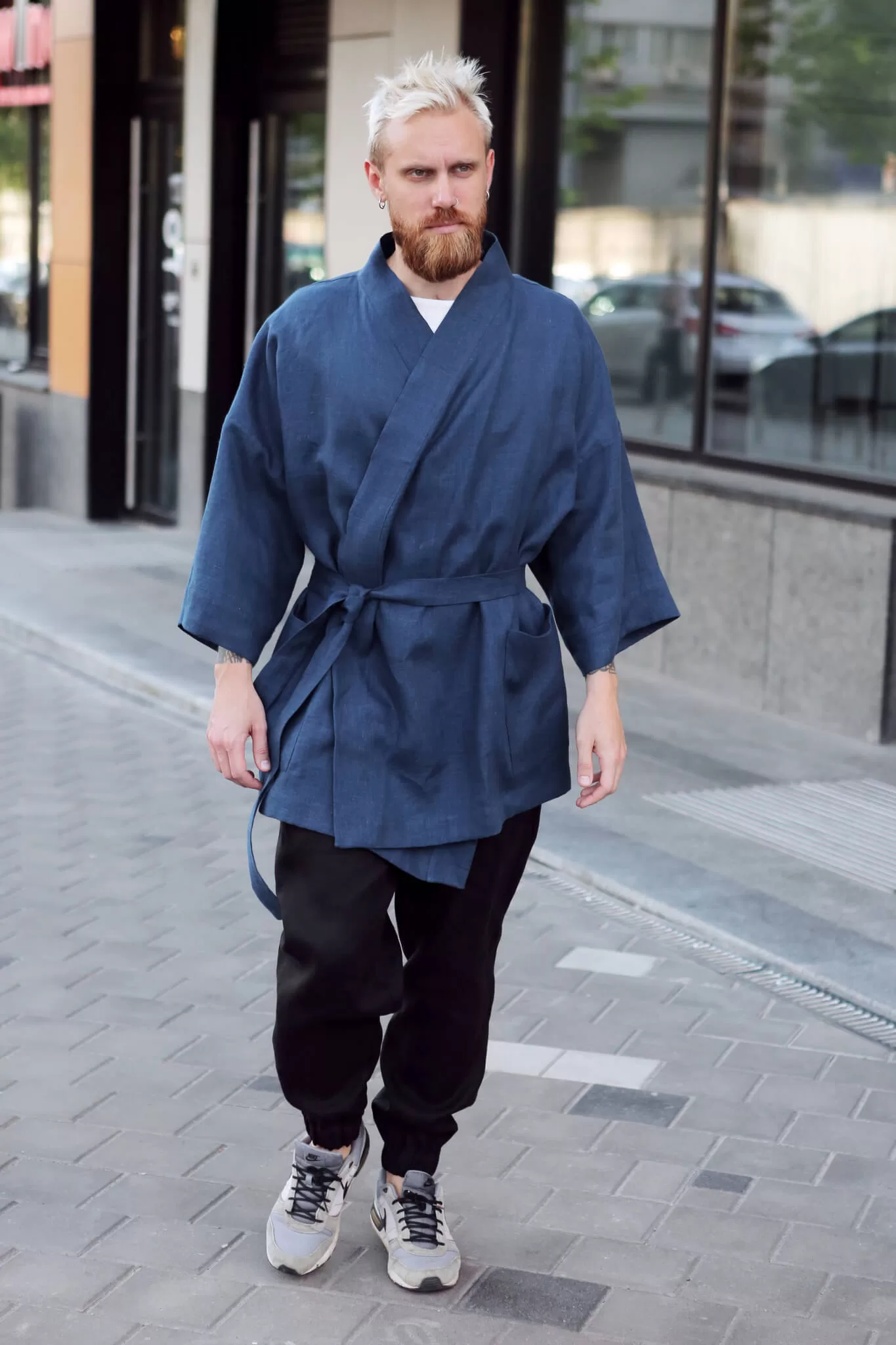 SHIP Men's linen kimono - Black Ficus Linen Clothing