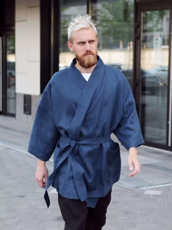 blue linen kimono