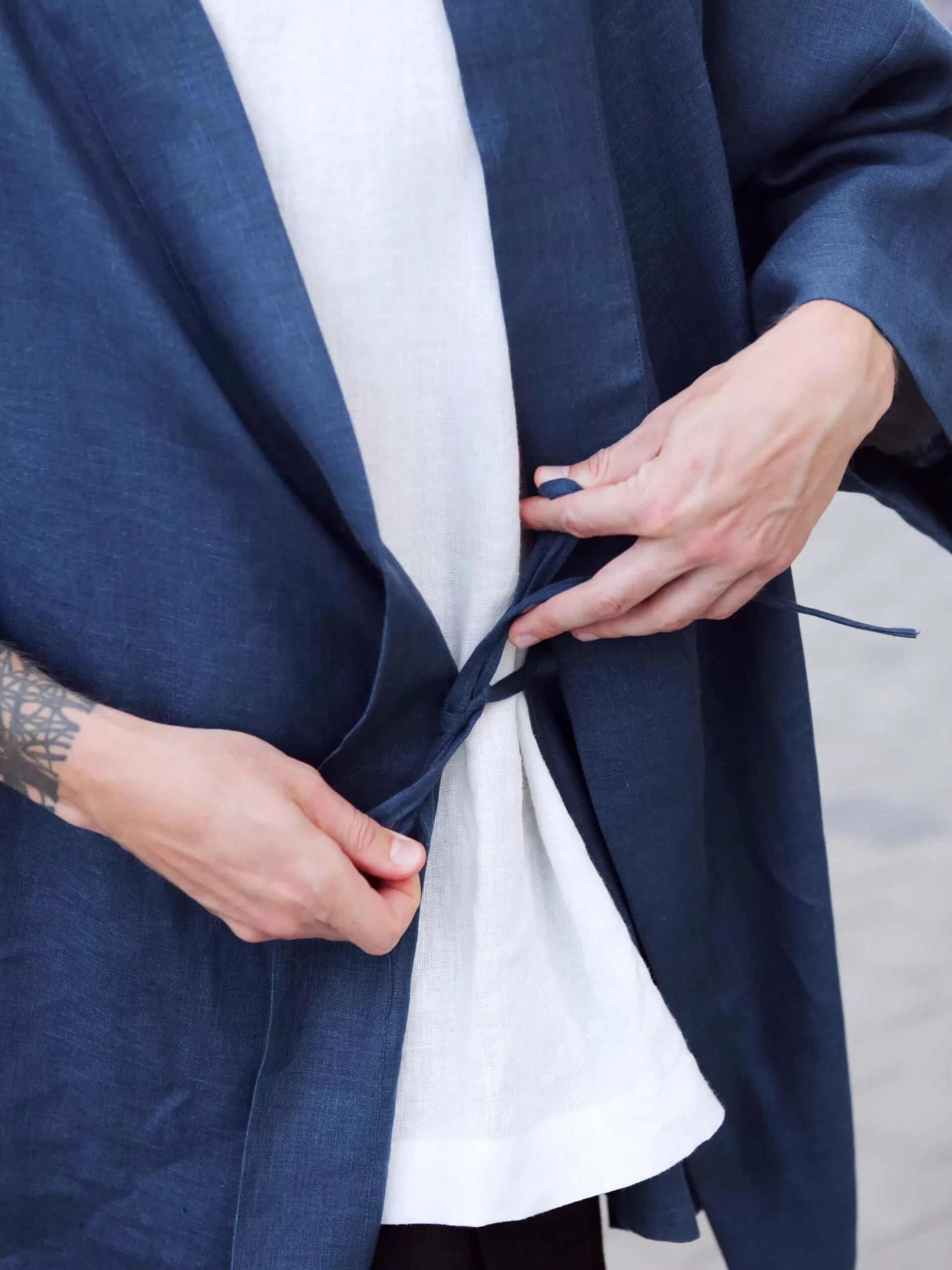 Mens Linen Kimono Jacket - Black Ficus Linen Clothing