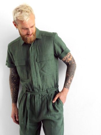green linen jumpsuit