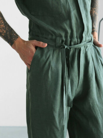 green linen jumpsuit