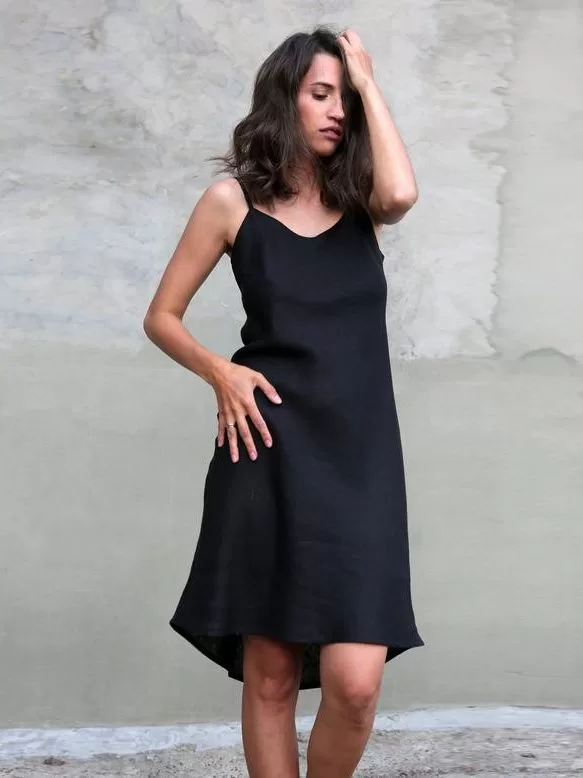 linen dress, black linen dress
