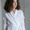 women's bathrobe, white linen bathrobe