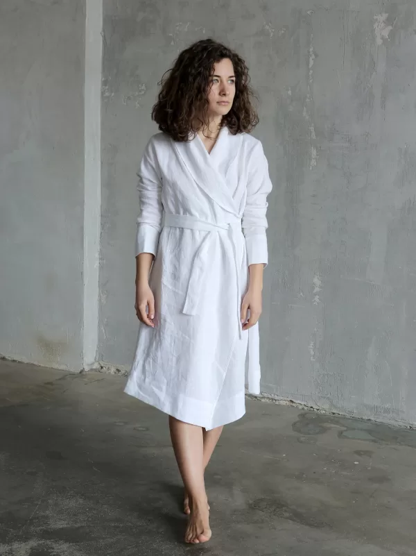 women's bathrobe, white linen bathrobe