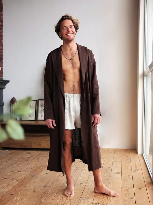 linen bathrobe, men's linen robe. men's fashion