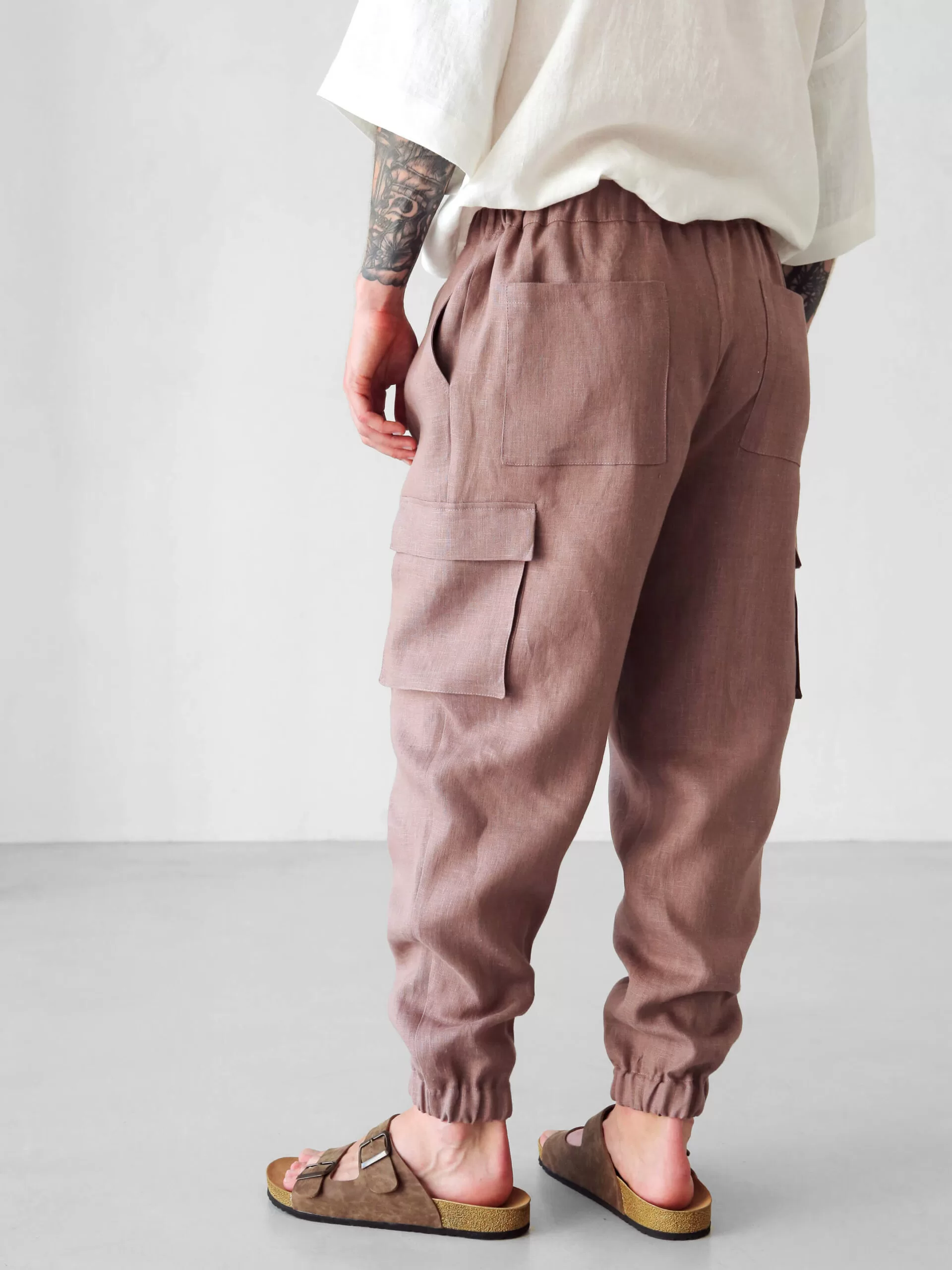 Men's linen cargo pants - Black Ficus Linen Clothing