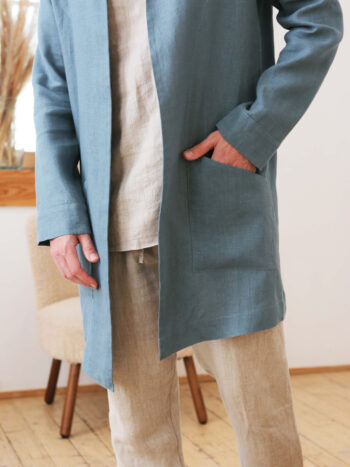 blue-grey linen trench