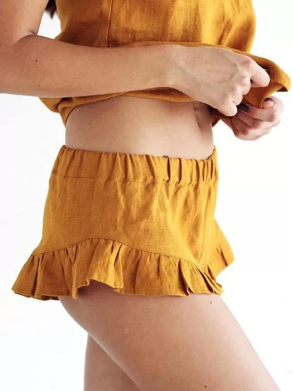ruffle linen shorts